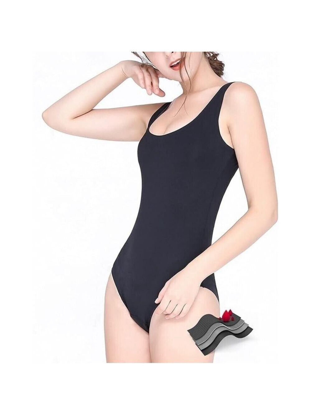 feitycom Period SwimwearMenstrual Swimwear - Black One Piece Size L